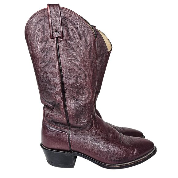 Vintage Dan Post Leather Western Cowboy Boots Burgundy Embroidered Men's 8.5D - Picture 2 of 12